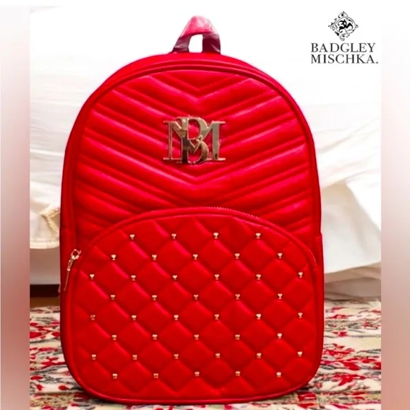 NWT Badgley Mischka Red Quilted Backpack NWT Badgley Mischka Red Quilted Backpack with Silver studs main image 2